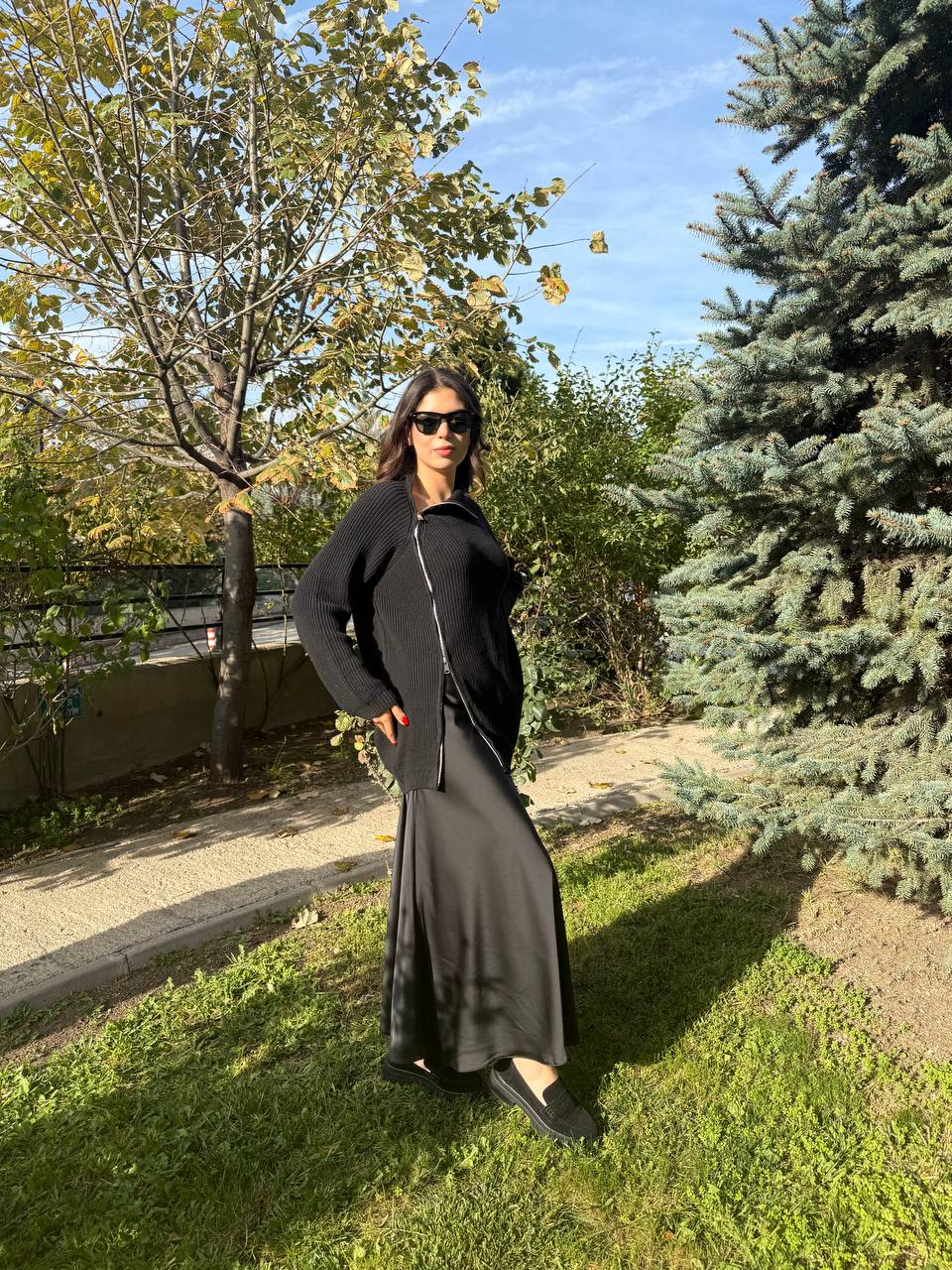 Maxi Boy Saten Etek - Siyah