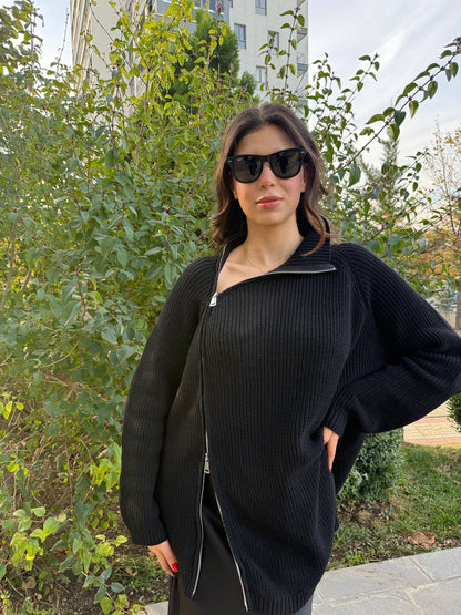 Yan Fermuarlı Boğazlı Kazak