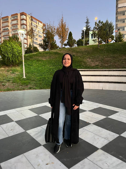 Sakallı Yumuşak Maxi Hırka - Siyah