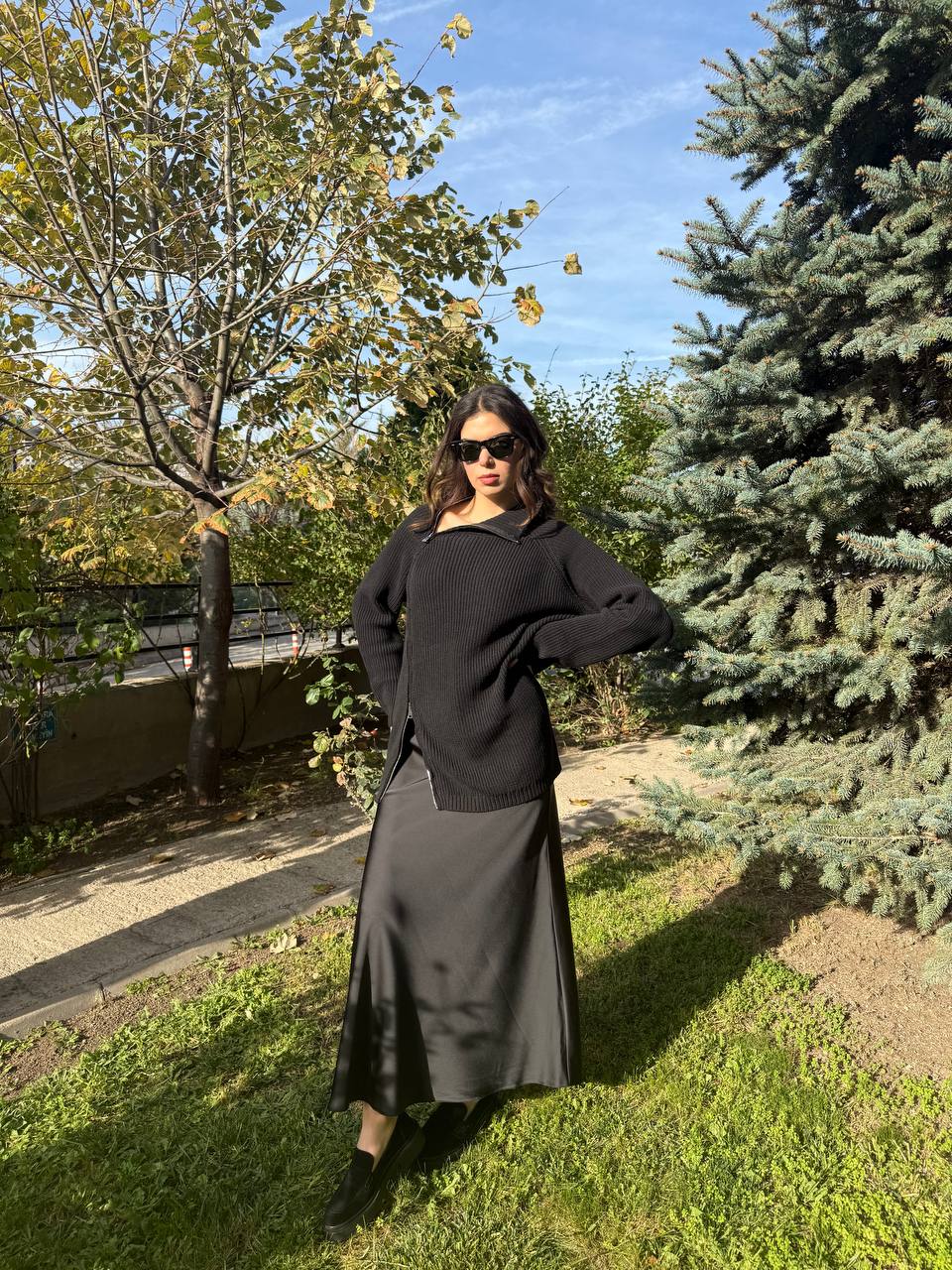 Maxi Boy Saten Etek - Siyah